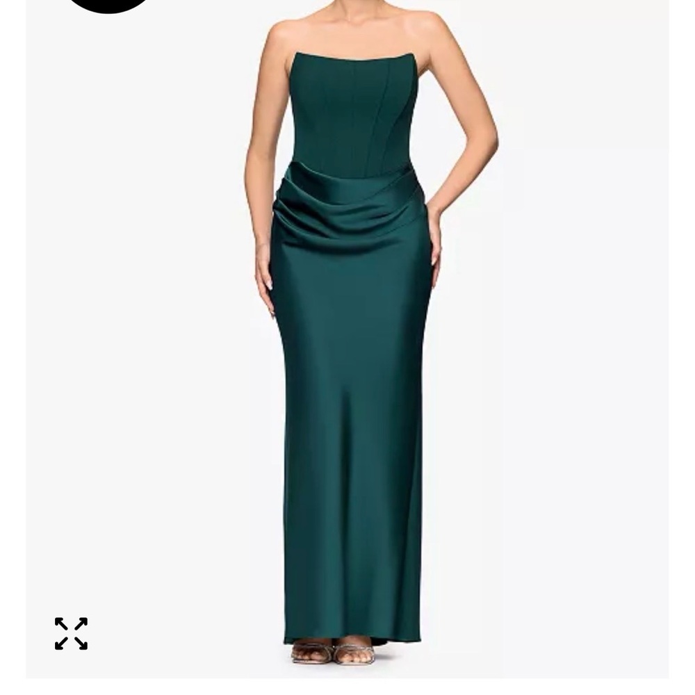 Betsy & Adam Strapless Corset Gown Pine Green Evening Gown